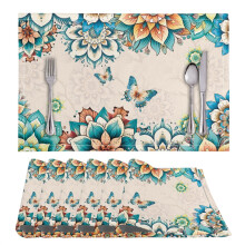 Juego de 6 manteles individuales con diseño de mariposas, mandalas y flores estilo boho. Antideslizantes, resistentes al calor y lavables. Ideales