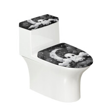 Gentle Ghost in Moonlit Village Toilet Lid Covers Set Soft Toilet Top Cover & Set of 2 Stretch Universal