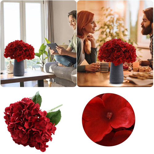 Red Silk Hydrangea Artificial Flowers Bouquet