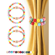 Boho Curtain Tiebacks Magnetic Wood Bead 4-Pack