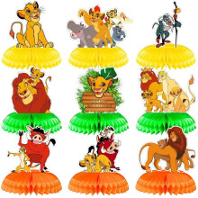 9Pcs The Lion King Theme 3D Double Side Honeycomb Centerpieces Table Toppers,Cartoon Birthday Party Decorations Supplies for kids.