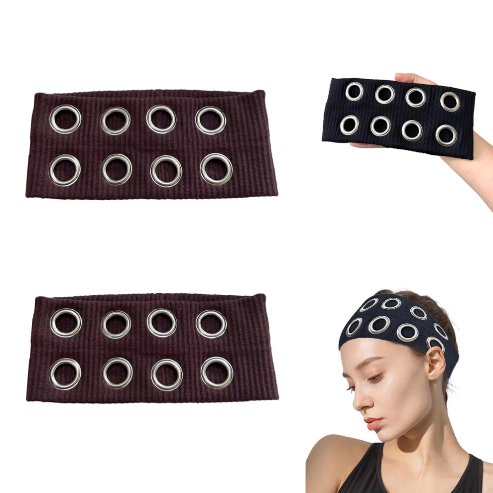 Hollow Eyelet Elastic Headband for Girls, Wide Punk Grunge