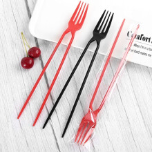 Black and Red Disposable Plastic Chopsticks and Fork Set