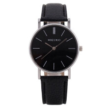 Montre à quartz pour homme avec bracelet en cuir, style minimaliste, analogique, boîtier argenté, montre cadeau, montre d'affaires, bracelet noir,