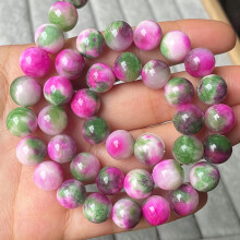 Runde, bunte Jadeperlen (6 mm, 8 mm, 10 mm, 12 mm) aus Naturstein, lose, 6 mm (50 Stück) – Grün/Rose