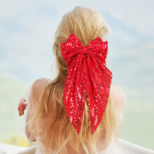 Red Glitter Hair Bow Clip Large Sequin Sparkly Headwear