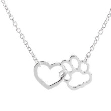 Pet Memorial Pendant Necklace Silver Heart with Paw Print