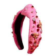 Christmas Hairband for Girls Pearl Rhinestone Knot Wide Top