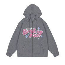Unisex Casual Solid Color Zipper Hoodie - Trendy Letter Printed Hooded Jacket (RusnKoep Taced), Dark Gray, L