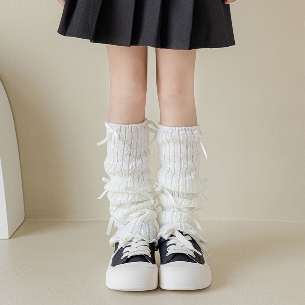 Lolita leg warmers knitted over-the-knee with bow and pompom