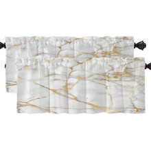 Abstract Kitchen Valance Curtains Gold White 52x18 in 2-Pack