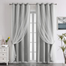 Sheer and Blackout Curtains with Lace Star Design Gray