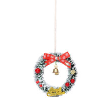 Mini couronne de Noël de 8 cm (3,1 pouces) en branches de cèdre artificielles, dégradé blanc et vert, avec clochette dorée, pour rétroviseur de
