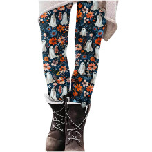 Women's Halloween Leggings Pumpkin Ghost Print High-Waist