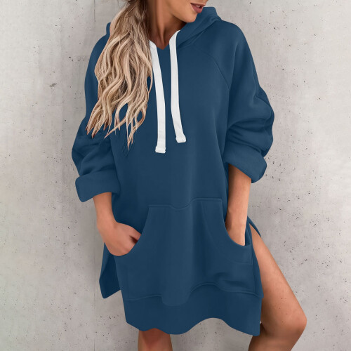 Women's solid color hooded sweatshirt fleece pullover 1