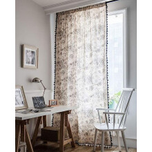 Vintage Floral Cotton-Linen Curtain Panel Boho Farmhouse