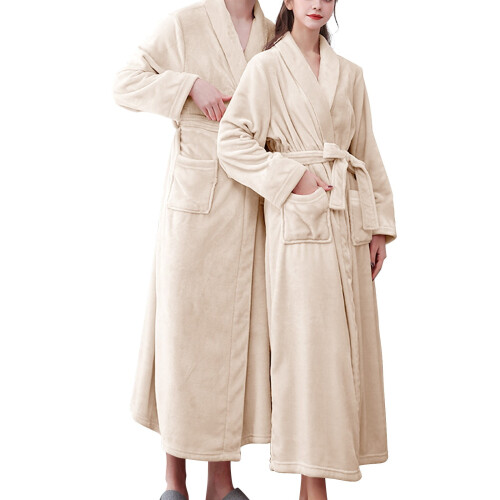 Women's Terry Cloth Flannel Bathrobe Khaki