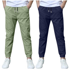 Boys Linen Pants Summer Chino Drawstring Trousers Navy 2