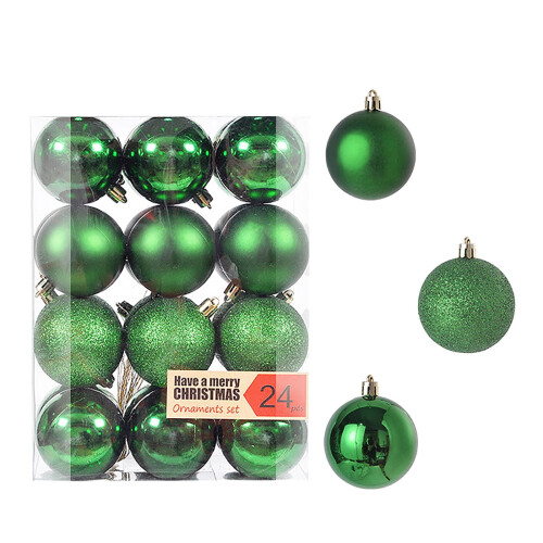 Green Plastic Christmas Tree Ornaments Set 24 Pieces 3 cm