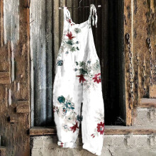 Women's Overalls Pattern Print Wide Leg Adjustable Backless