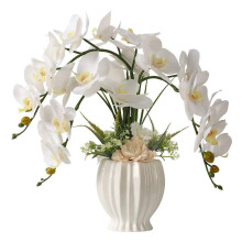 Artificial Phalaenopsis Orchid Arrangement in White Vase – Fake Faux Orchid Bonsai for Home Decoration (Style 2)