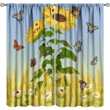 Sunflower Curtains with Butterflies Yellow Rustic Blackout