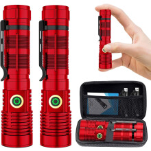 2Pcs Rechargeable Flashlight,High Lumens Zoomable Long-Range LED Flashlights for Emergency, EDC, Searching, Waterproof Flashlight Dimmable