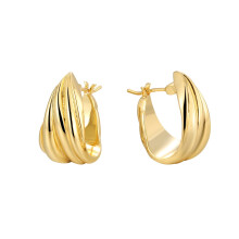 Gold Twisted Hoop Earrings Gold Plated Thick 1 Pair