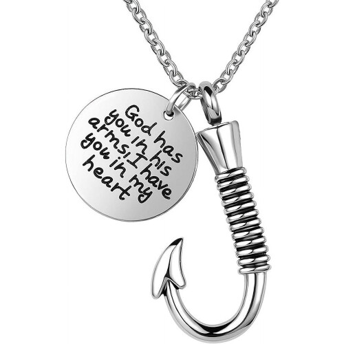 Fish Hook Cremation Urn Pendant for Ashes