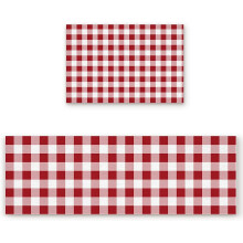 Kitchen Rug Set Red White Buffalo Plaid 2 pcs