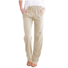 Women's linen-cotton wide-leg lounge pants black capris