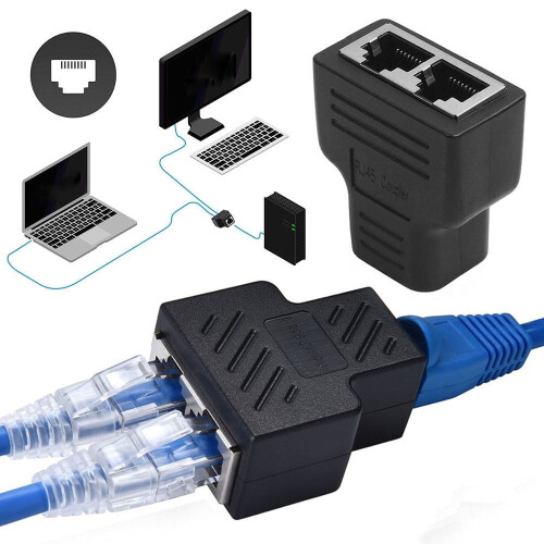 RJ45 Ethernet Splitter Adapter Black 1-to-2 LAN