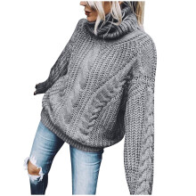 Women's Cable Knit Turtleneck Sweater Gray XL