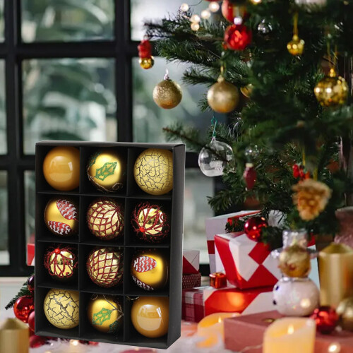 Shatterproof Plastic Christmas Balls Gold 12 pcs