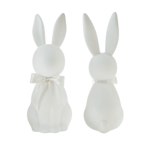 Flocked Easter Bunny Figurine Bow Tie Spring Ornament