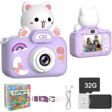Cat-Shaped Kids Camera with Filters Purple 3-12 Years
