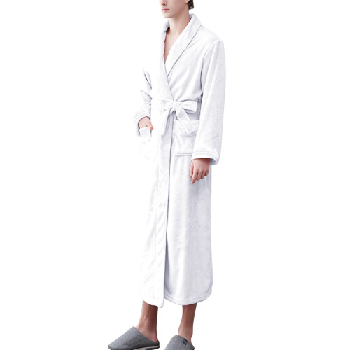 Women's Terry Cloth Bathrobe Double Pockets Soft Warm White