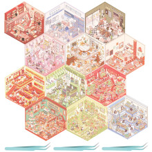 3D House Stickers Set Cartoon Mini Room Scene 12 Pieces