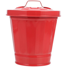Miniature Trash Cans Red Iron Small Pail With Cover 11.8x7.9x7.9in 1Pcs