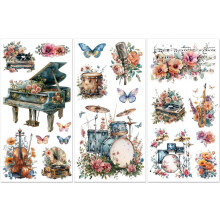 Rub-on Transfer Decals Musical Instruments Flowers