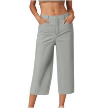 Women's Casual Solid Capris with Pockets Gray L