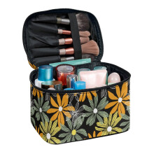 Retro Floral Pattern Portable Makeup Brush Bag 8.86 x 6.5 x 5.9 Inches Travel Organizer Light with Brush Holder