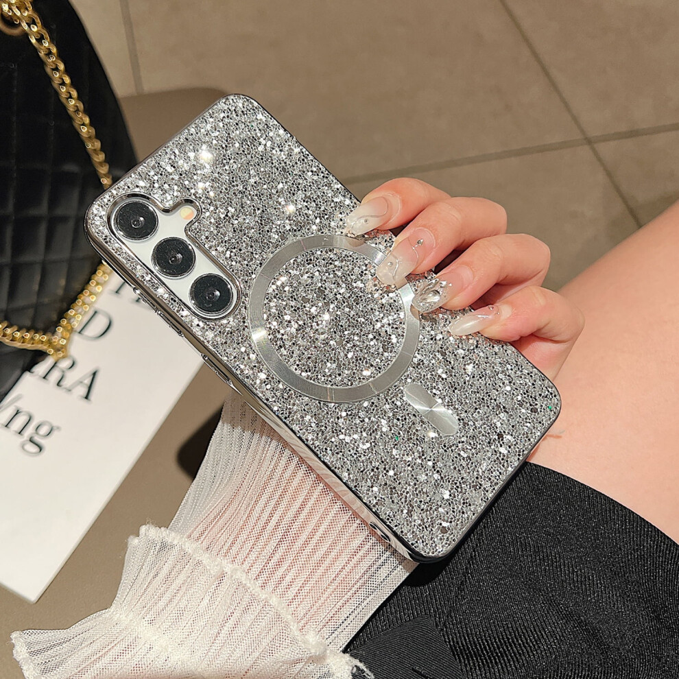 Glitter Magnetic Phone Case For Samsung Galaxy S24 Silver 971050777283