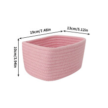 Small Woven Rope Basket – Light Pink Shelf Organizer, Empty Gift Basket, Home & Office Storage (Compatible with Small Spaces)