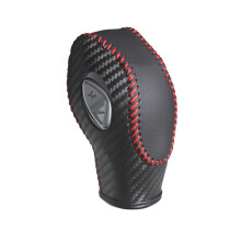 Leather Gear Shift Knob Cover Black with Carbon Red Thread