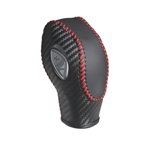 Leather Gear Shift Knob Cover Black with Carbon Red Thread