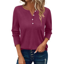 Womens Long Sleeve Tops, Henley Shirts for Women, Plain T Shirts for Women, Fall Clothes for Women, Blouses for Women Dressy Casual, Wine 3XL