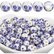 180pcs 6mm Blue/White Flower Porcelain Beads, Chinese Ceramic, Vintage Floral Charms, Compatible with Jewelry Making, Bracelets, Necklaces, DIY