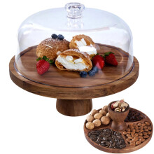 Wood Cake Stand with Acrylic Dome 12 Inch