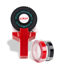 Manual embossing label maker with tape cutter red